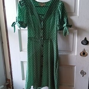 Monteau Green and White Ruched Tie Front Sundress